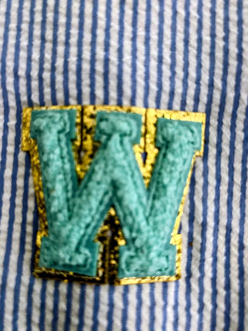 Searsucker/ Striped Blue Cosmetic Case with Aqua 'W' initial